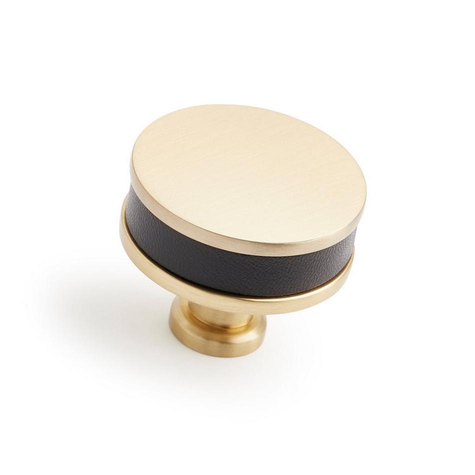 1-1/2" Lazzara Round Cabinet Knob Black Leather - Golden Champagne, , large image number 0