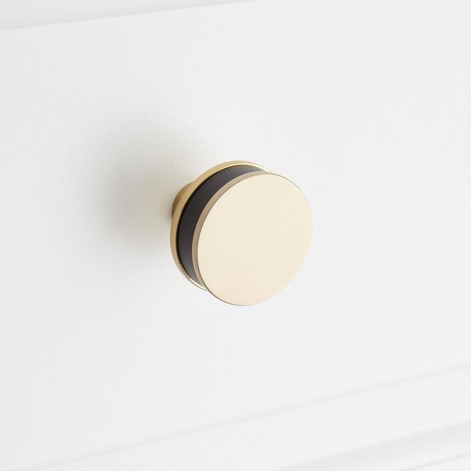 1-1/2" Lazzara Round Cabinet Knob Black Leather - Golden Champagne, , large image number 3