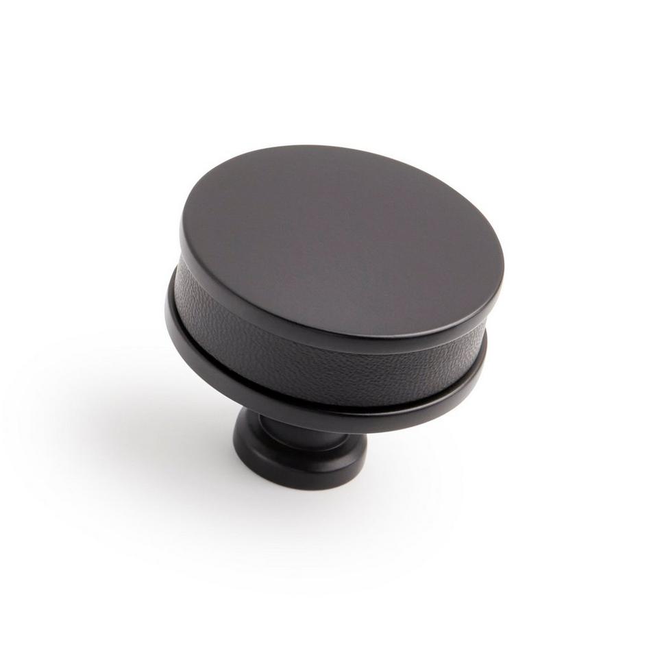 1-1/2" Lazzara Round Cabinet Knob Black Leather - Matte Black, , large image number 0