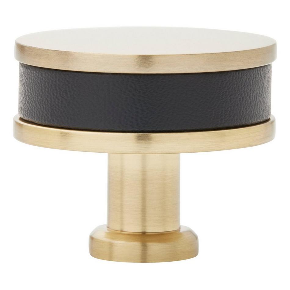 1-1/4" Lazzara Round Cabinet Knob Black Leather - Golden Champagne, , large image number 2