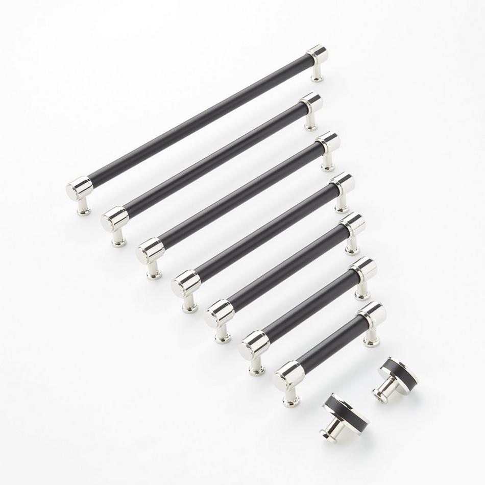 1-1/4" Lazzara Round Cabinet Knob Black Leather - Polished Nickel, , large image number 1