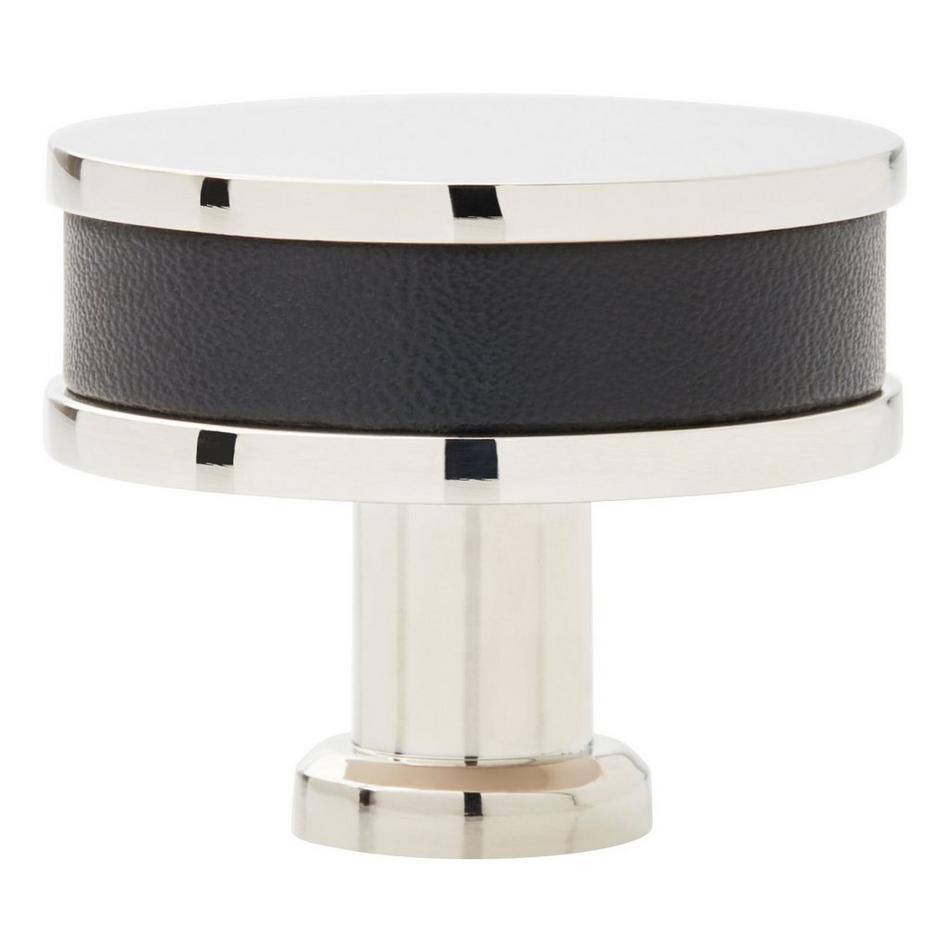 1-1/4" Lazzara Round Cabinet Knob Black Leather - Polished Nickel, , large image number 2