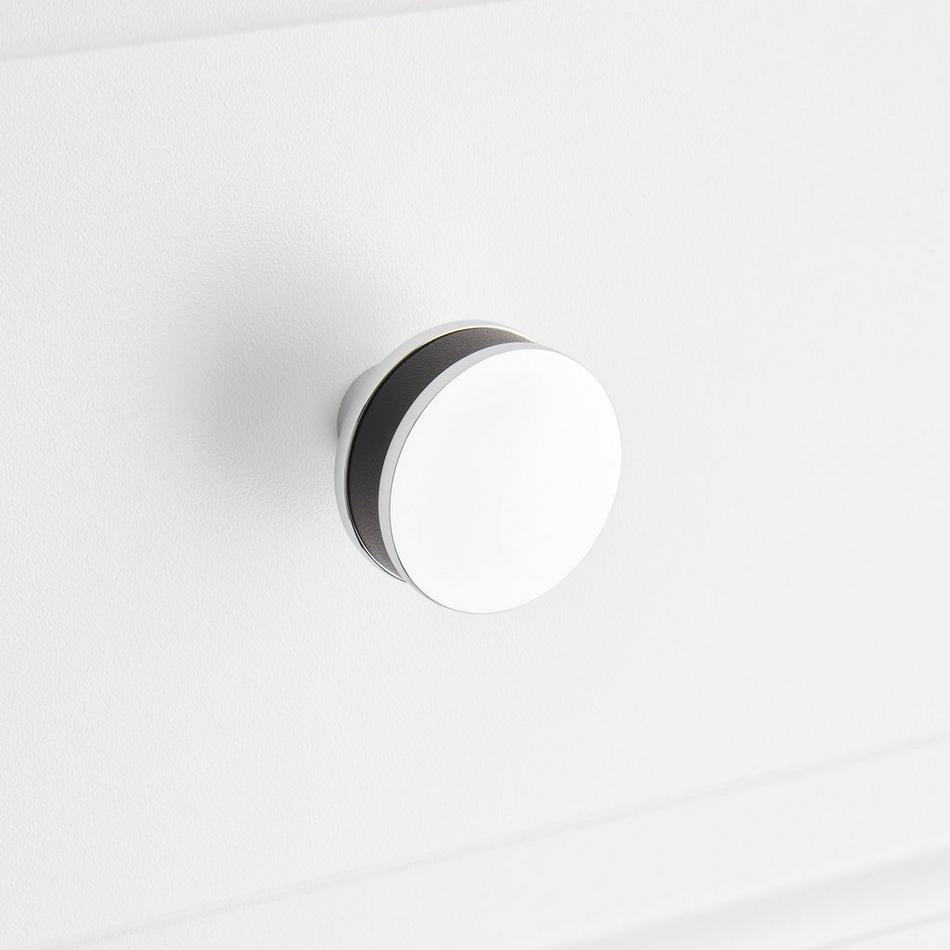 1-1/4" Lazzara Round Cabinet Knob Black Leather - Polished Chrome, , large image number 3
