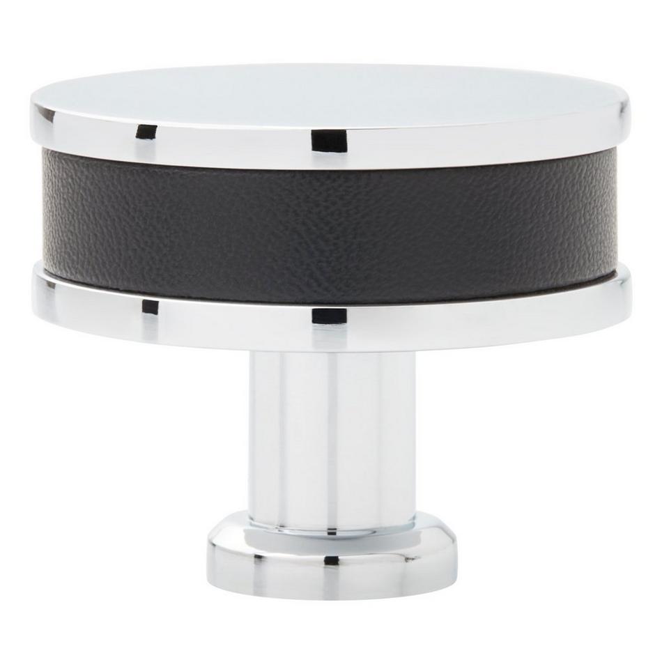 1-1/4" Lazzara Round Cabinet Knob Black Leather - Polished Chrome, , large image number 2