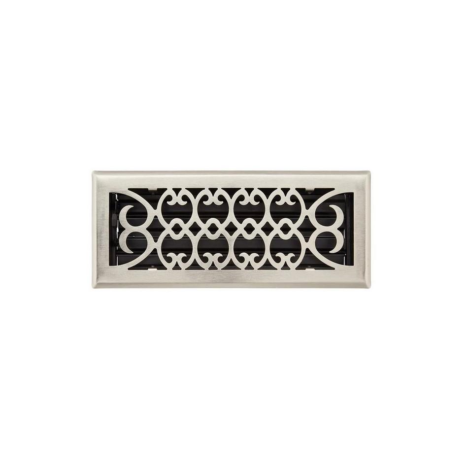 Virginia Victorian Steel Floor Register - Brushed Nickel 4" x 14" (5-1/4" x 15-3/8" Overall), , large image number 0