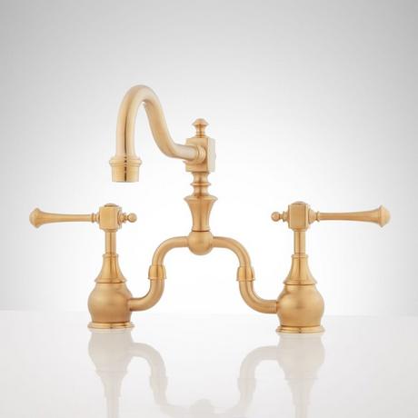 Vintage Bridge Kitchen Faucet - Lever Handles - Brushed Gold