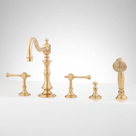 Vintage Roman Tub Faucet and Hand Shower - Lever Handles - Brushed Gold