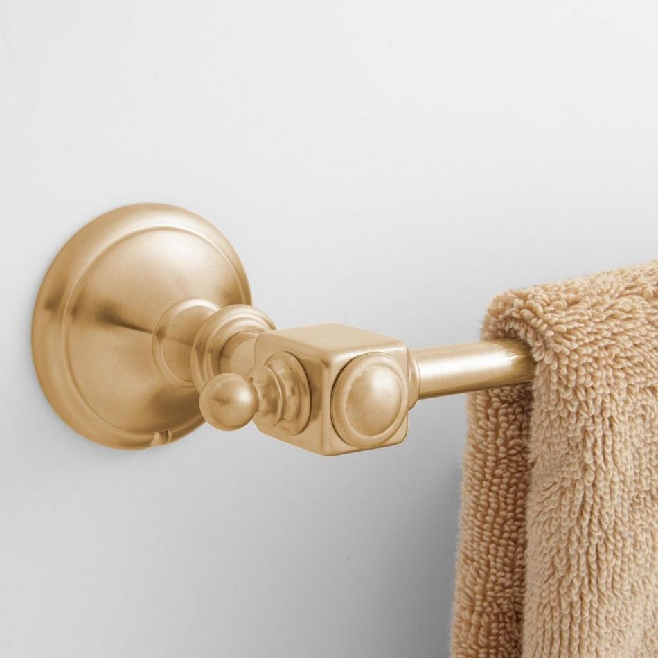 vintage solid brass towel bar w/ scrollwork brackets & ball finials, powder  room or bath