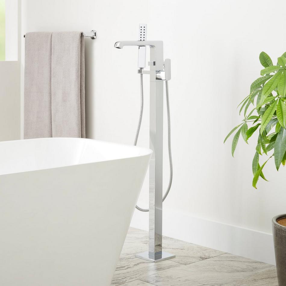 Sefina Freestanding Tub Faucet with Hand Shower and Rough-In Valve Less Stops - Chrome, , large image number 0