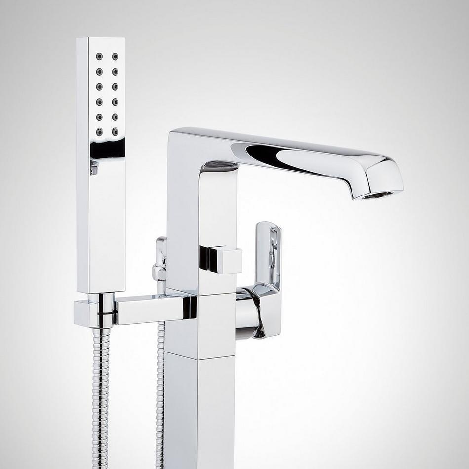 Sefina Freestanding Tub Faucet with Hand Shower and Rough-In Valve Less Stops - Chrome, , large image number 1