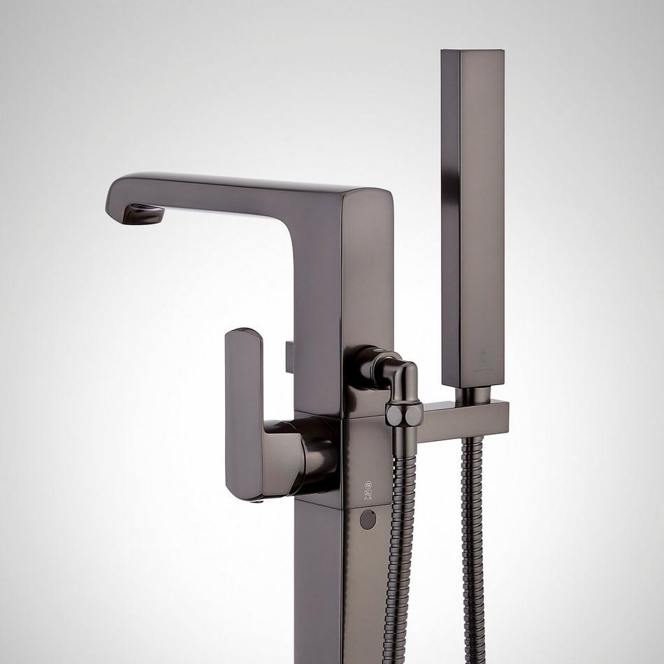 Sefina Freestanding Tub Faucet with Hand Shower and Rough-In Valve with Stops - Gunmetal, , large image number 2