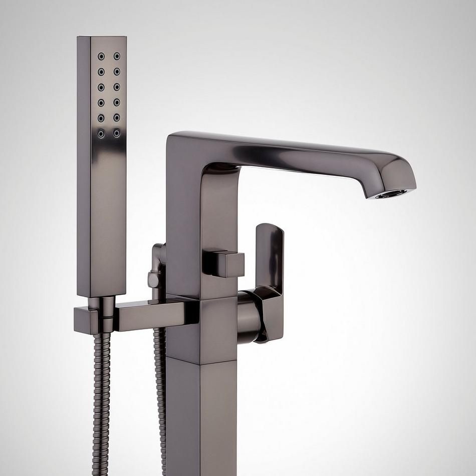 Sefina Freestanding Tub Faucet with Hand Shower and Rough-In Valve with Stops - Gunmetal, , large image number 1