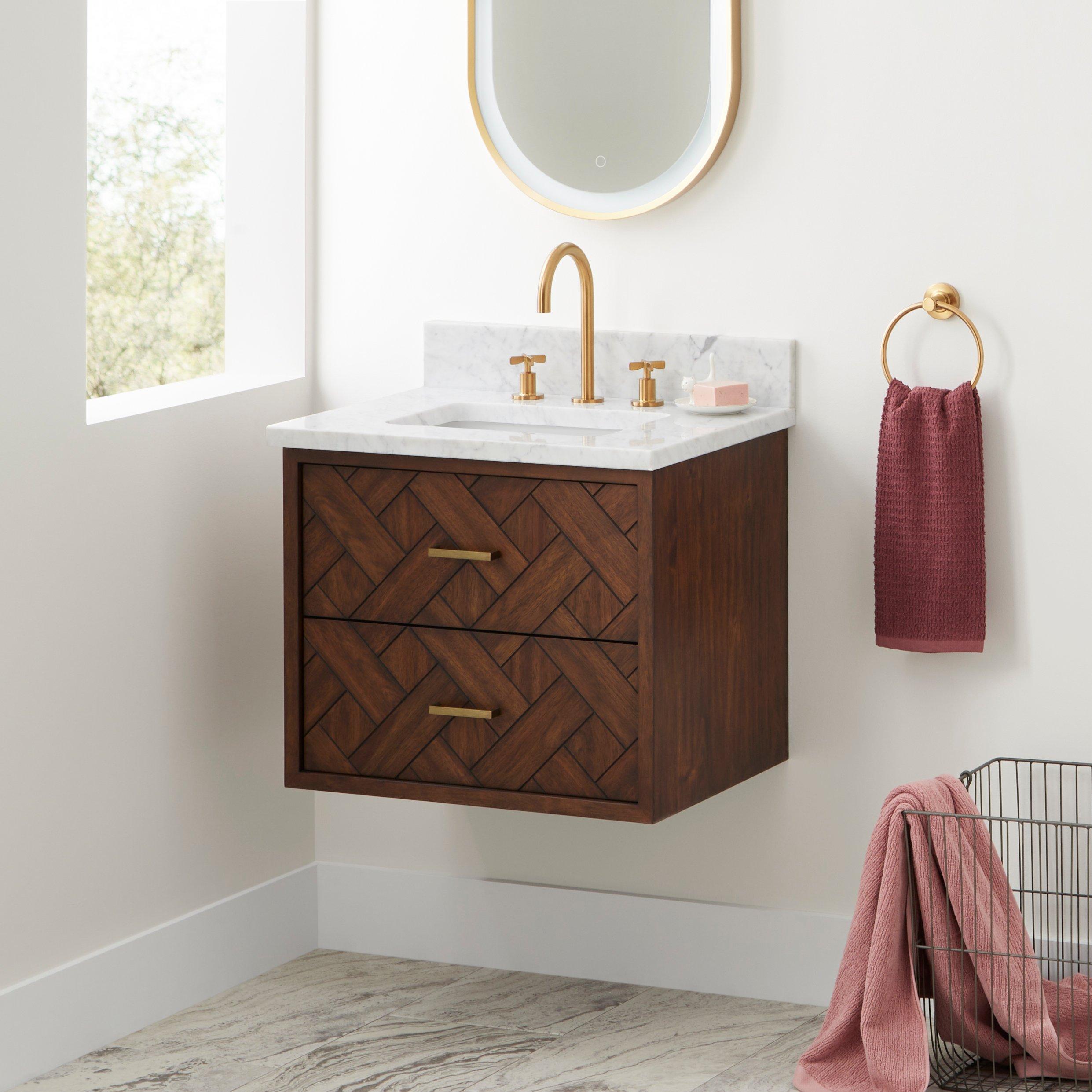 24 inch Patzi Vanity with Rectangular Undermount Sink - Chocolate Bark Brown - Carrara - Widespread