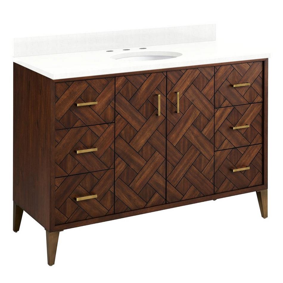 48" Patzi Vanity with Undermount Sink - Chocolate Bark Brown - Feathered White Quartz - Widespread, , large image number 0