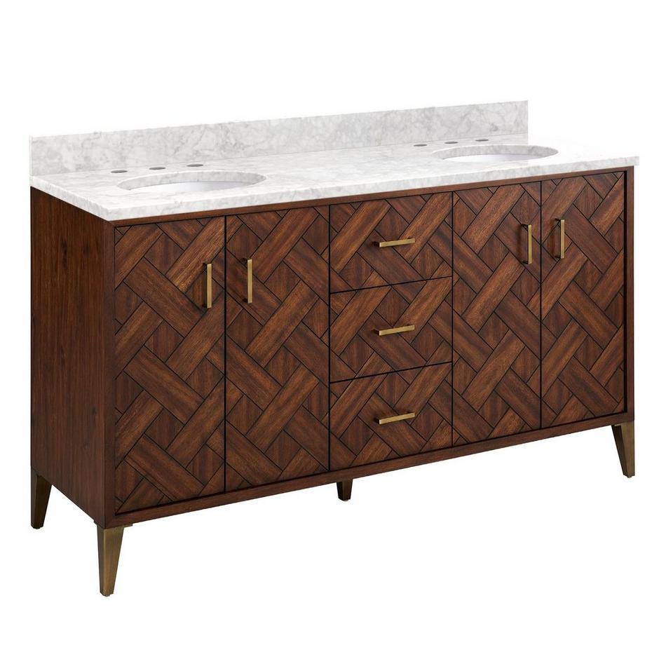 60" Patzi Double Vanity with Undermount Sinks - Chocolate Bark Brown - Carrara Marble - Widespread, , large image number 0