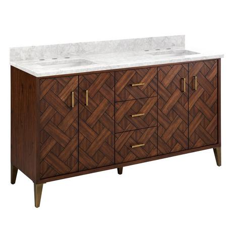 60" Patzi Double Vanity with Rectangular Undermount Sinks - Chocolate Bark Brown