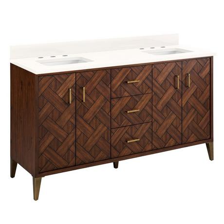 60" Patzi Double Vanity with Rectangular Undermount Sinks - Chocolate Bark Brown