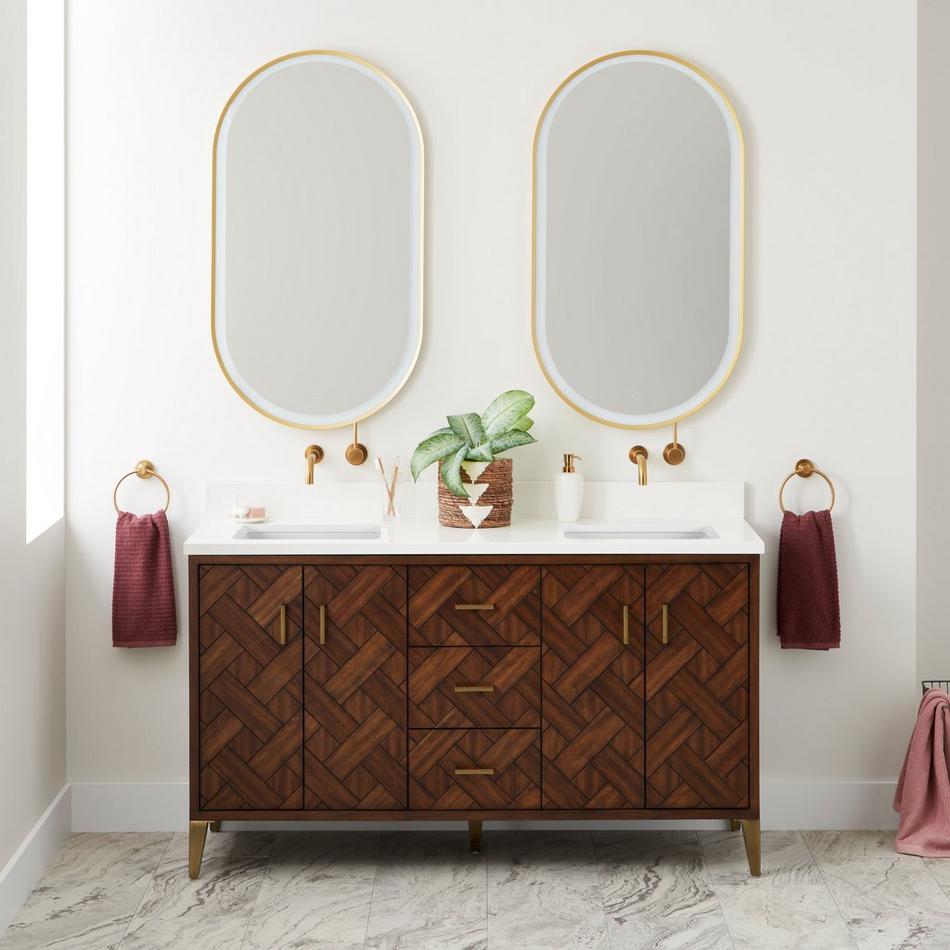 60" Patzi Double Vanity with Rectangular Undermount Sinks - Chocolate Bark Brown, , large image number 1