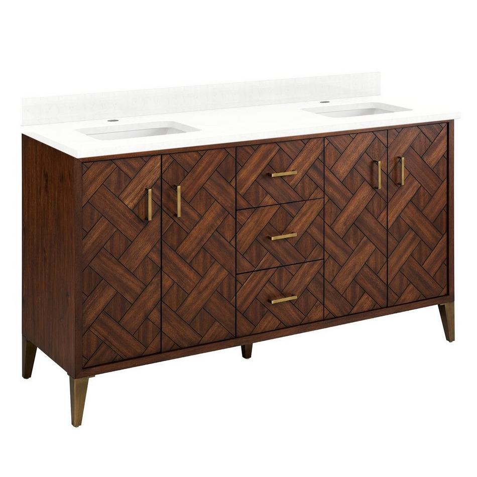 60" Patzi Dbl Vanity with Rectangle Undermount Sinks-Chocolate Bark Brown-FeatheredWhite-Single Hole, , large image number 0