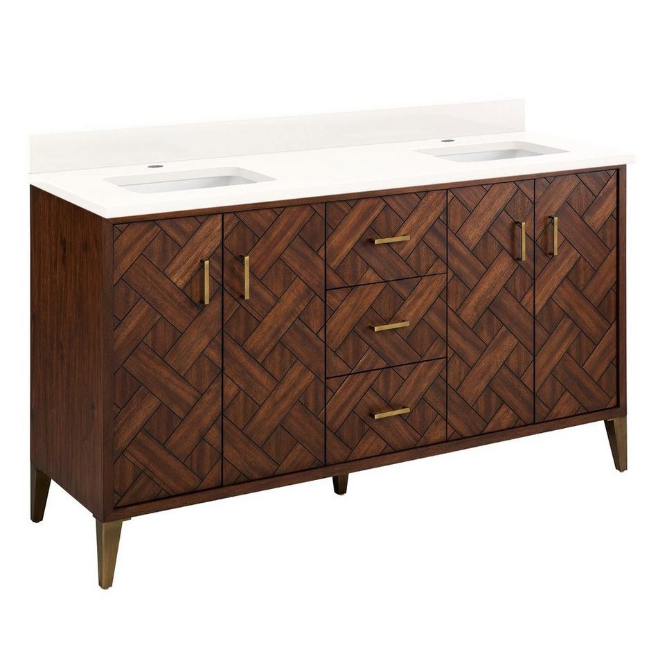 60" Patzi Double Vanity with Rectangle Undermount Sinks-Chocolate Bark Brown-ArcticWhite-Single Hole, , large image number 1