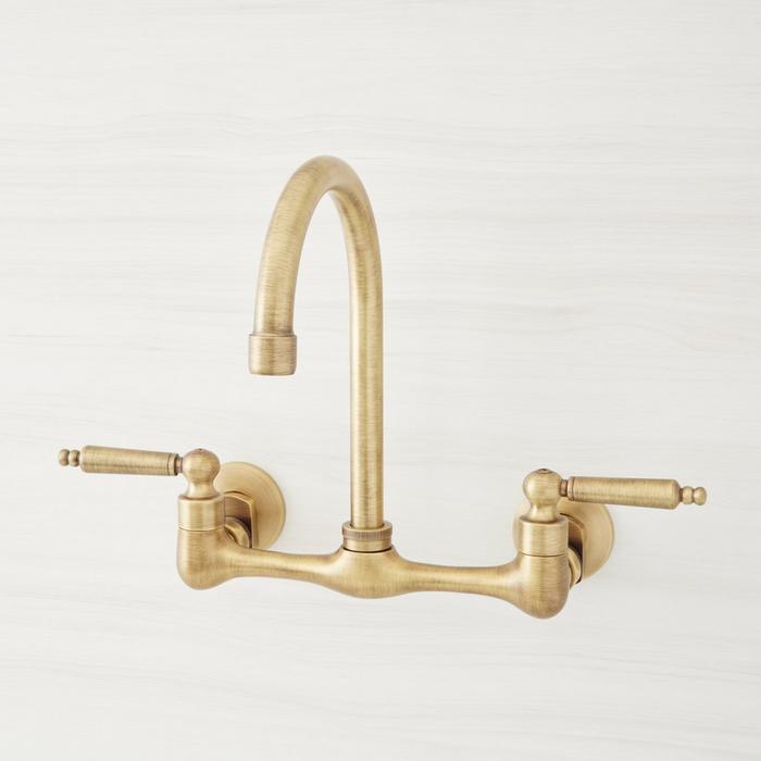 Jessamy Wall-Mount Kitchen Faucet in Aged Brass