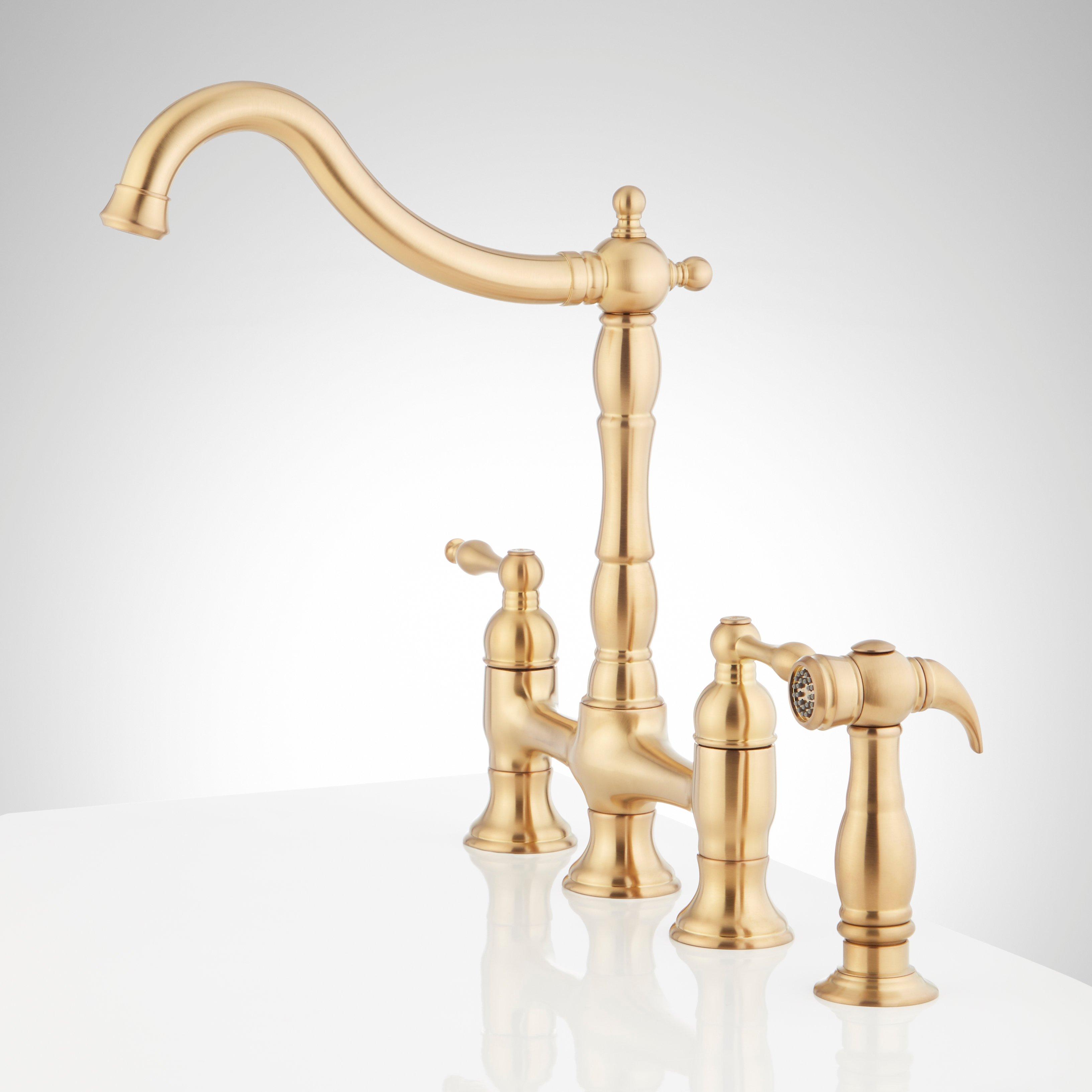 Delacour Bridge Kitchen Faucet with Side Spray - Brushed Gold