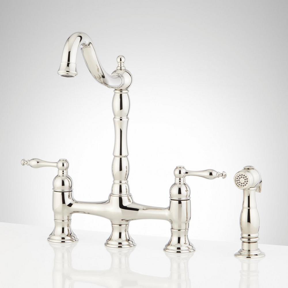 Delacour Bridge Kitchen Faucet with Side Spray - Polished Nickel