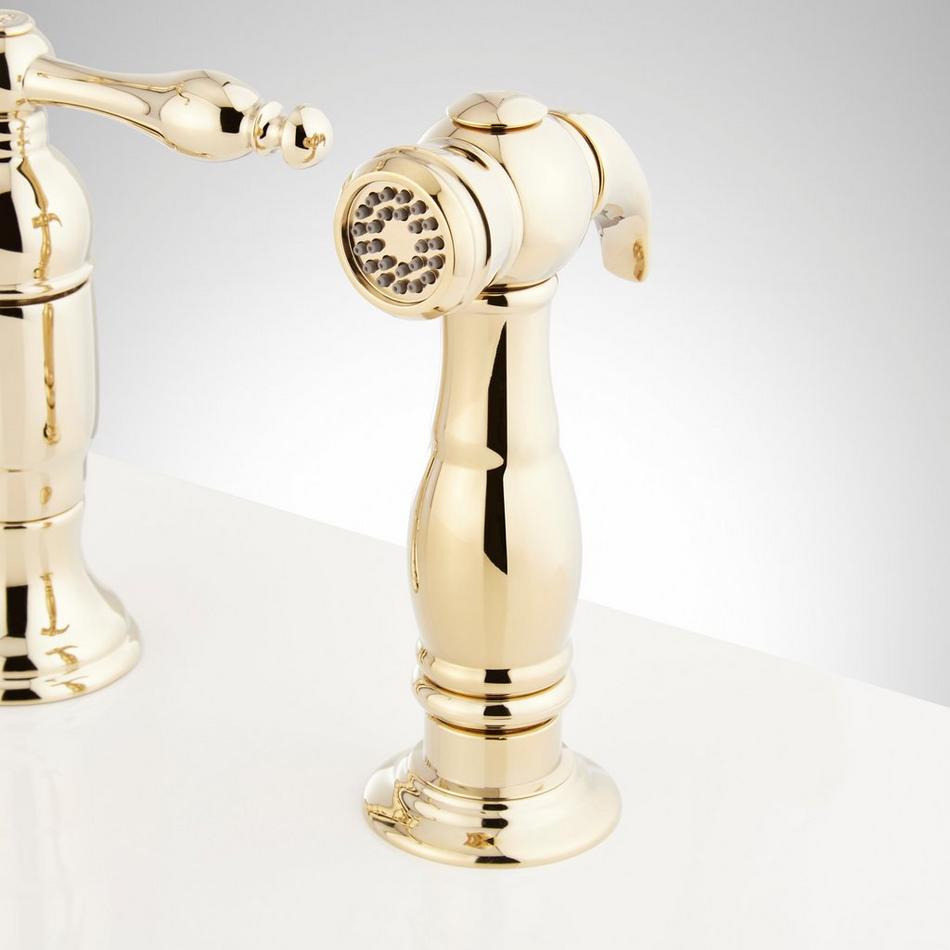 Delacour Bridge Kitchen Faucet with Side Spray - Polished Brass, , large image number 2
