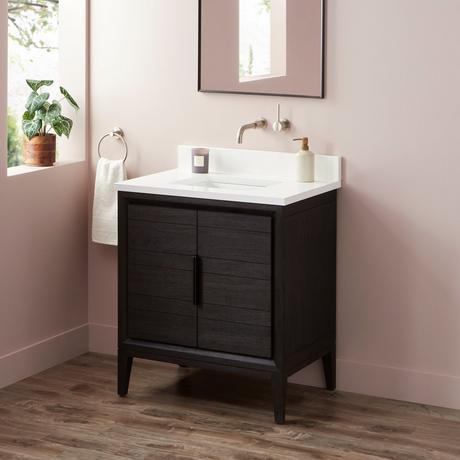 30" Aliso Teak Vanity for Rectangular Undermount Sink - Charred Timber Black