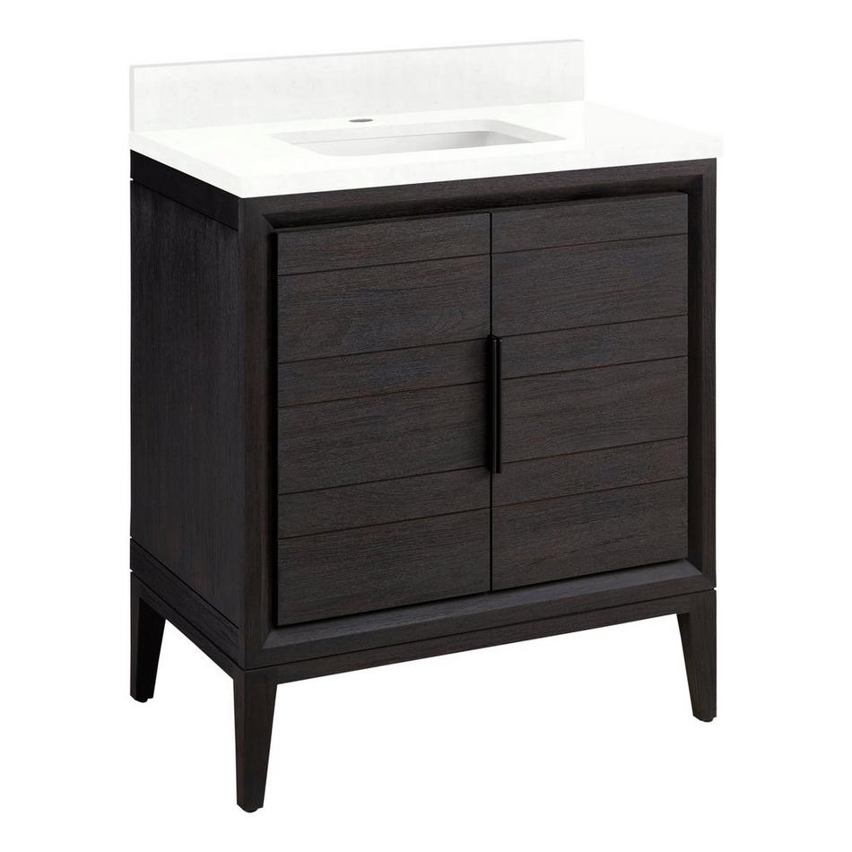 30" Aliso Teak Vanity with Rectangle Undermount Sink - Charred Timber Black - Feathered White-1 Hole, , large image number 0