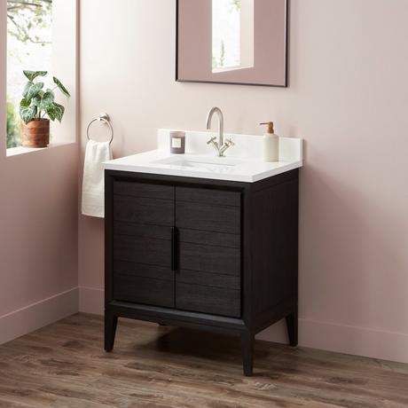 30" Aliso Teak Vanity for Rectangular Undermount Sink - Charred Timber Black