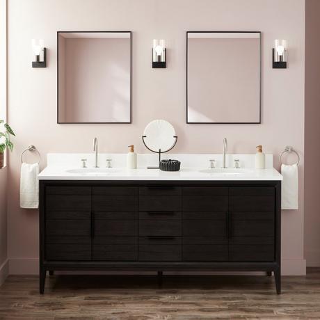 72" Aliso Teak Vanity for Undermount Sink - Charred Timber Black