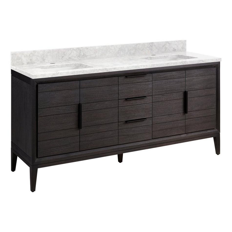 72" Aliso Teak Vanity with Rectangle Undermount Sink - Charred Timber Black - Carrara - Single Hole, , large image number 0