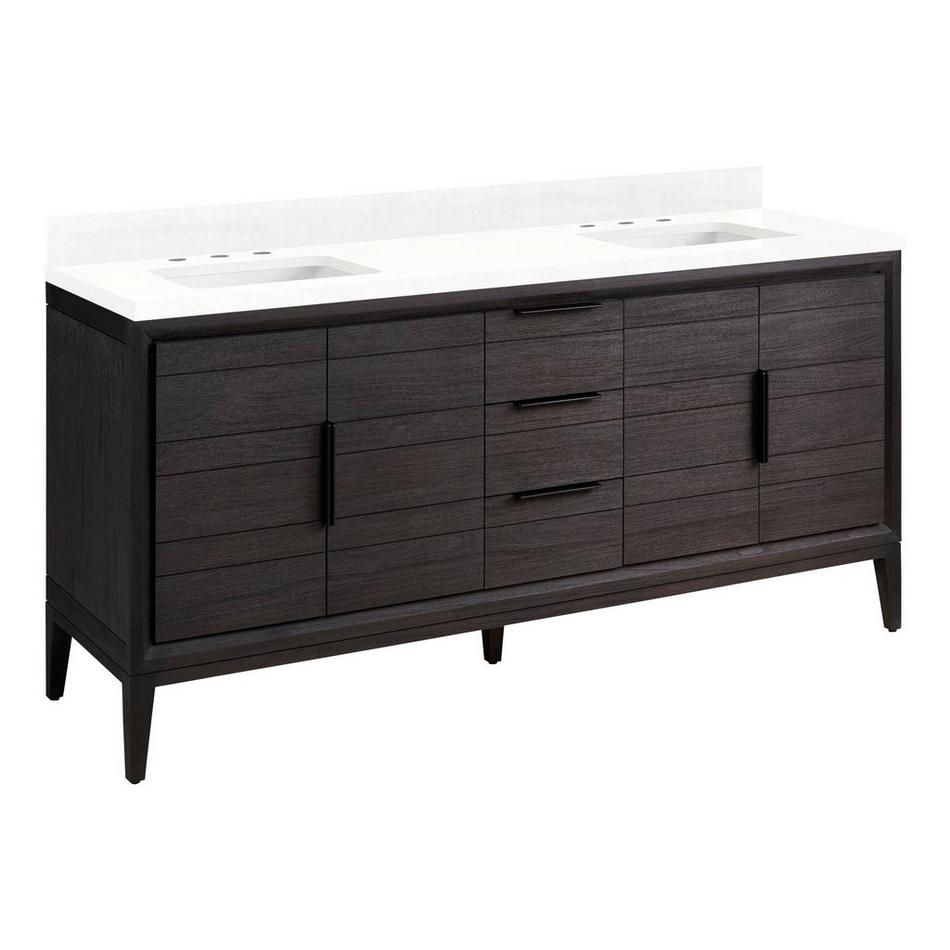 72" Aliso Teak Vanity with Rectangle Undermount Sink - Charred Timber Black - Feathered White - 8", , large image number 0