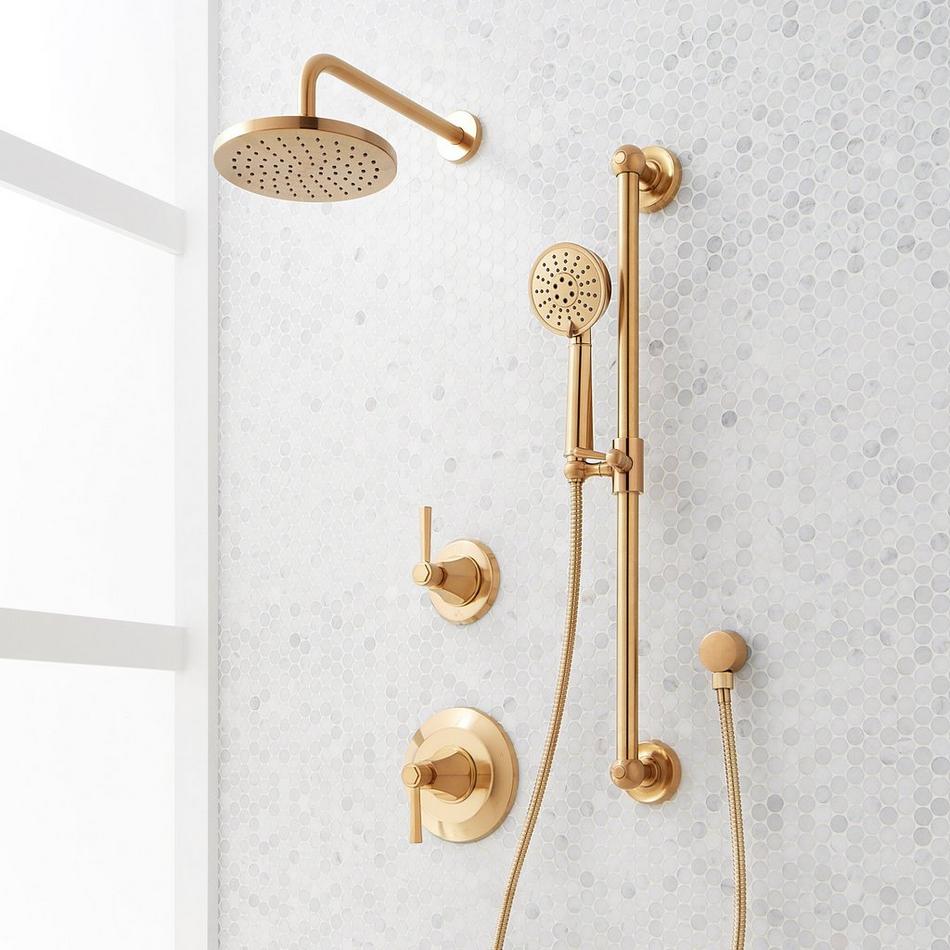 Elita Pressure Balance Shower System with Slide Bar and Hand Shower - Lever Handles - Brushed Gold, , large image number 0