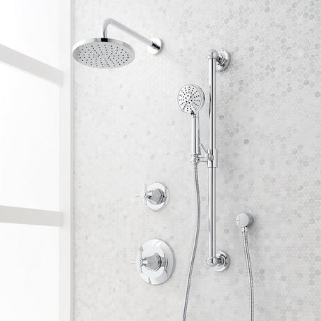 Elita Pressure Balance Shower System with Slide Bar and Hand Shower - Cross Handles