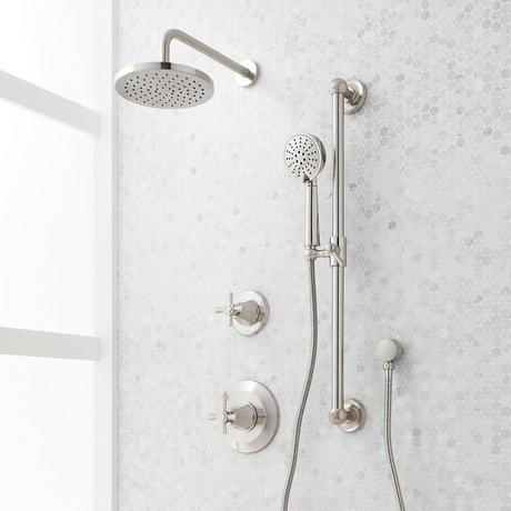 Elita Pressure Balance Shower System with Slide Bar and Hand Shower - Cross Handles