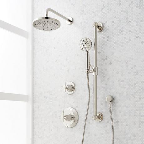 Elita Pressure Balance Shower System with Slide Bar and Hand Shower - Cross Handles