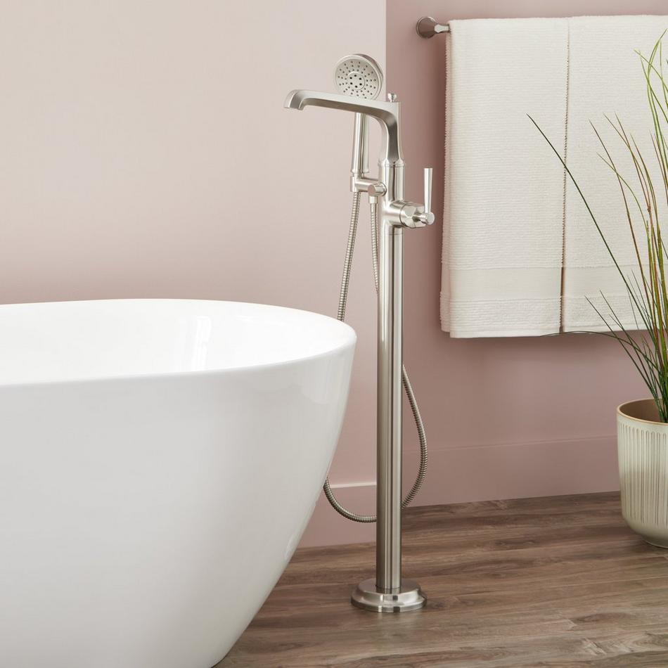 Elita Freestanding Tub Faucet with Hand Shower and Rough-In Valve Less Stops - Lever-Brushed Nickel, , large image number 0
