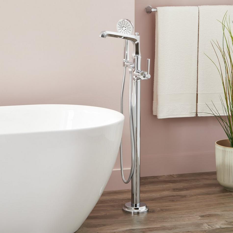 Elita Freestanding Tub Faucet with Hand Shower and Rough-In Valve with Stops - Lever Handle - Chrome, , large image number 0