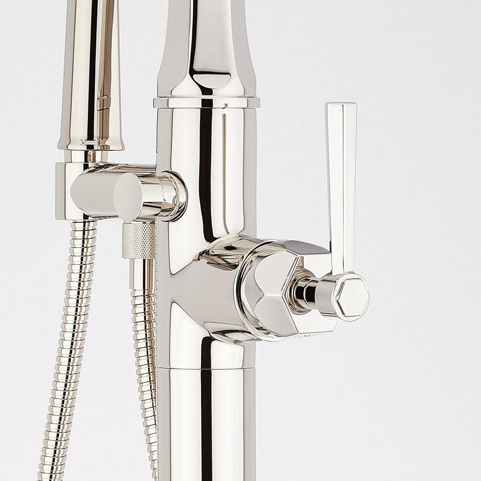 Elita Freestanding Tub Faucet with Hand Shower and Rough-In Valve with Stops - Lever-Polished Nickel, , large image number 3