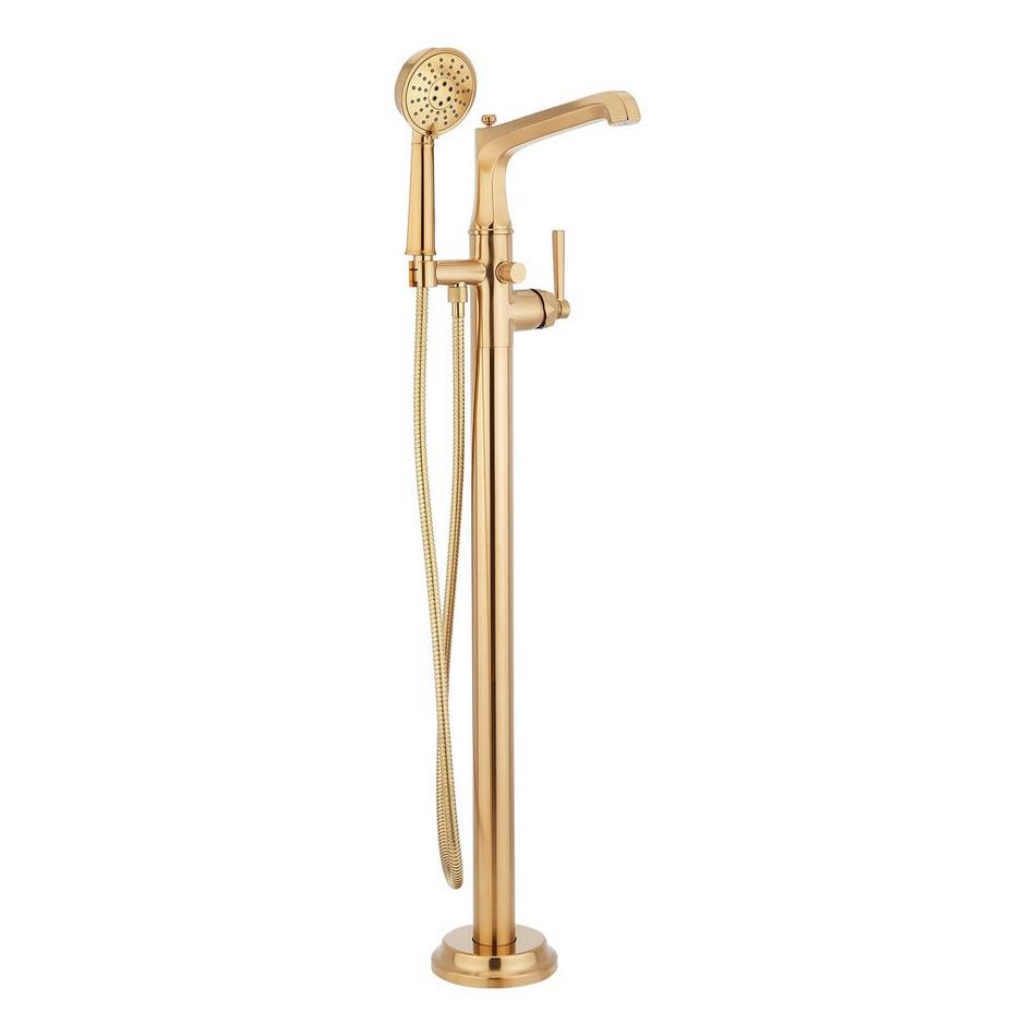 Elita Freestanding Tub Faucet with Hand Shower and Rough-In Valve with Stops - Lever-Brushed Gold, , large image number 1