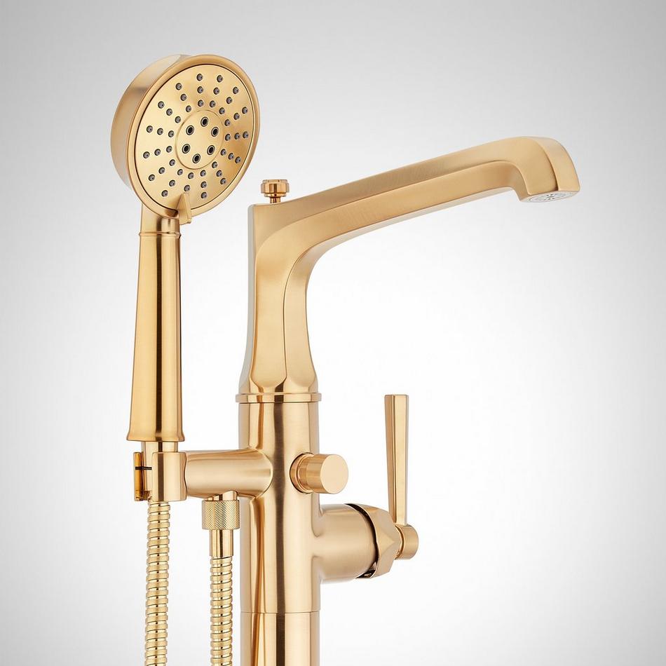 Elita Freestanding Tub Faucet with Hand Shower and Rough-In Valve with Stops - Lever-Brushed Gold, , large image number 2