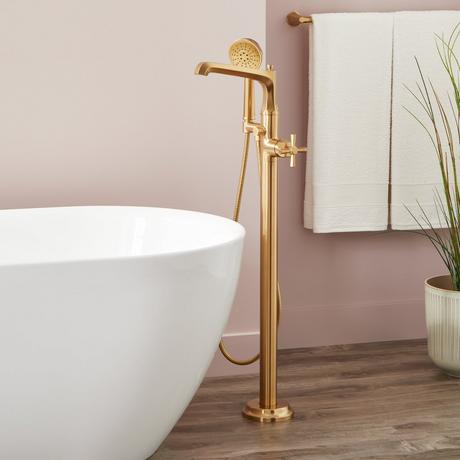 Elita Freestanding Tub Faucet with Hand Shower - Cross Handle