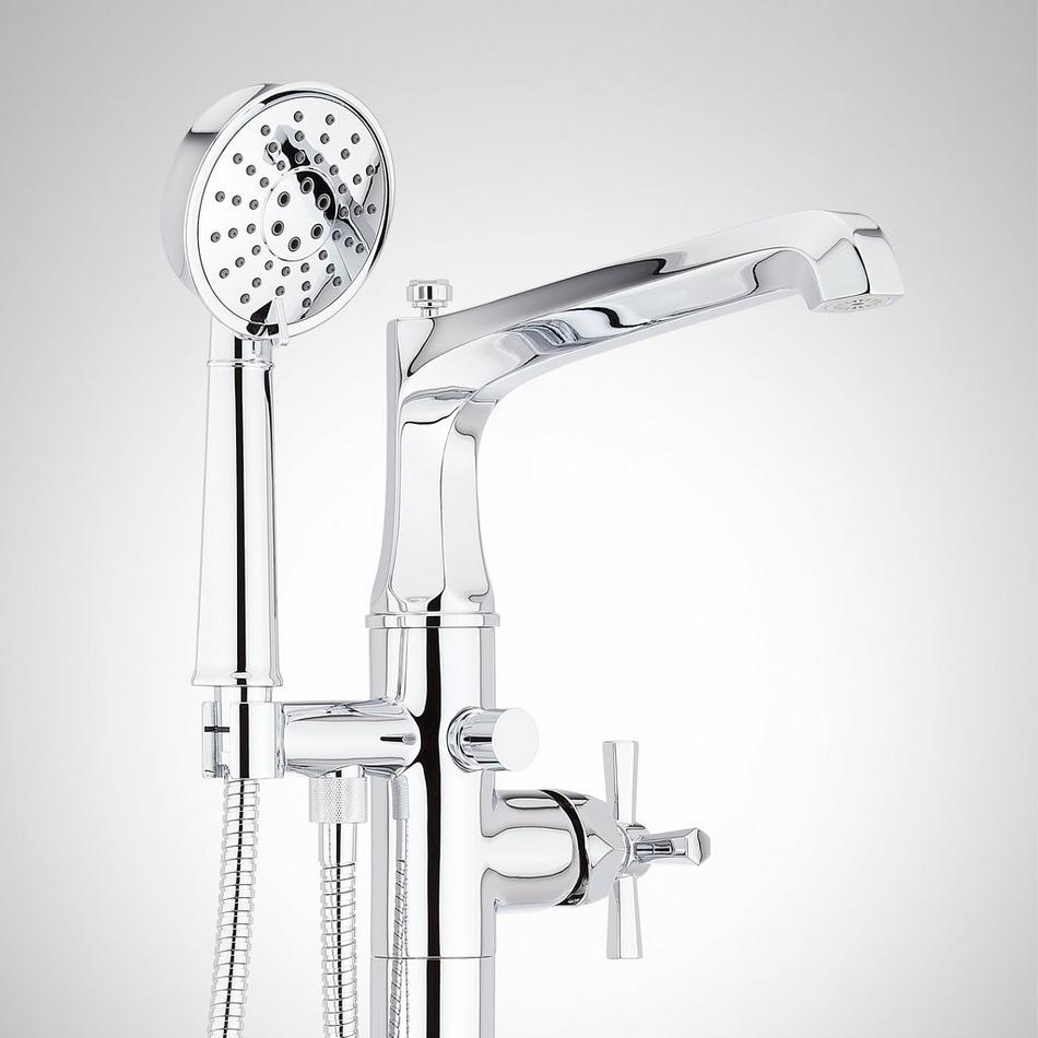 Elita Freestanding Tub Faucet with Hand Shower and Rough-In Valve Less Stops - Cross Handle - Chrome, , large image number 2
