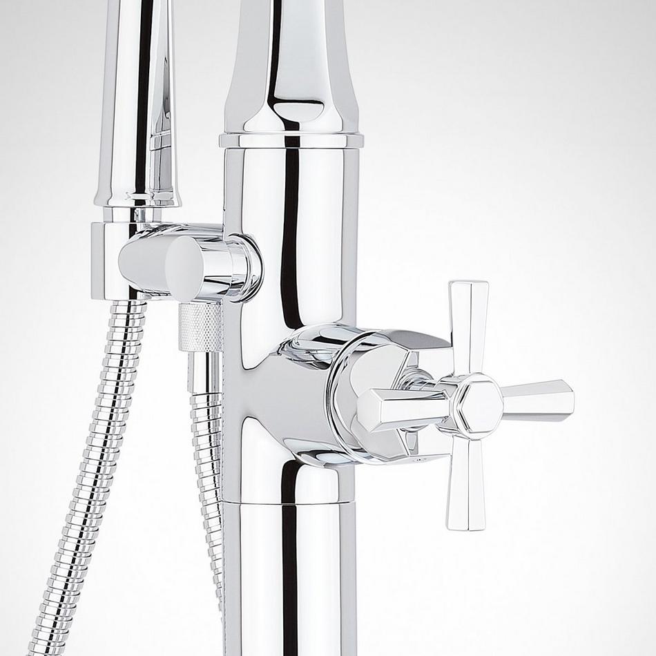 Elita Freestanding Tub Faucet with Hand Shower and Rough-In Valve Less Stops - Cross Handle - Chrome, , large image number 3