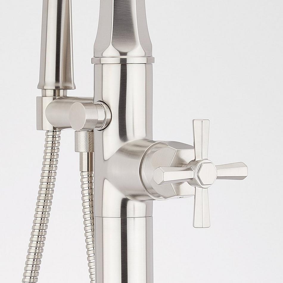 Elita Freestanding Tub Faucet with Hand Shower and Rough-In Valve Less Stops - Cross-Brushed Nickel, , large image number 3