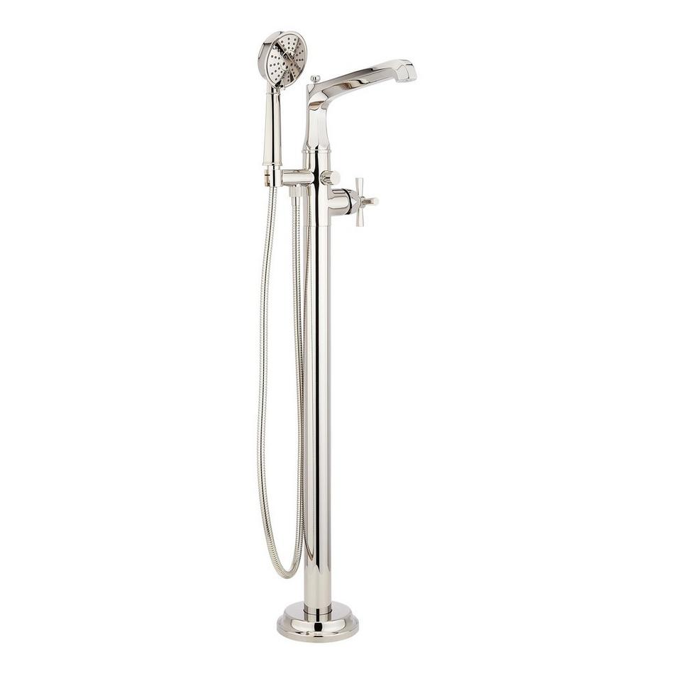 Elita Freestanding Tub Faucet with Hand Shower and Rough-In Valve Less Stops - Cross-Polished Nickel, , large image number 1