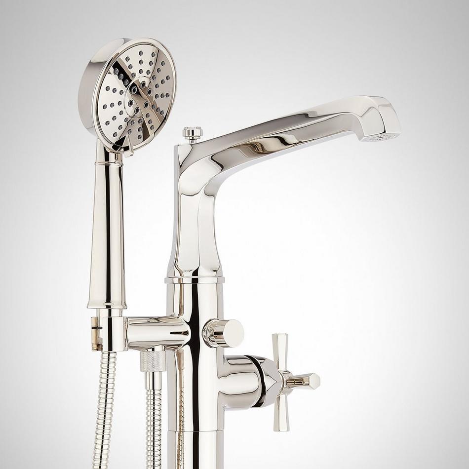 Elita Freestanding Tub Faucet with Hand Shower and Rough-In Valve Less Stops - Cross-Polished Nickel, , large image number 2
