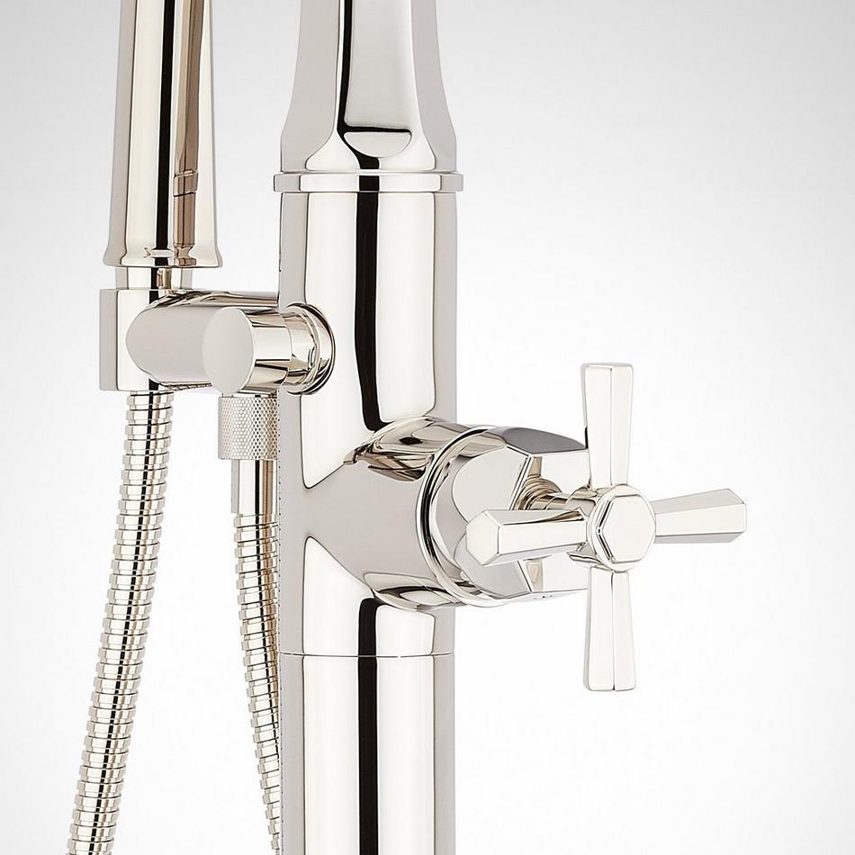 Elita Freestanding Tub Faucet with Hand Shower and Rough-In Valve Less Stops - Cross-Polished Nickel, , large image number 3
